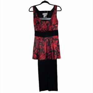 Sheri Martin Two Piece Top and Pant Red Black Floral Set Size 14